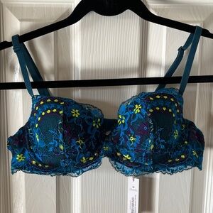 Adore Me Lace Bra - Teal and Yellow Floral